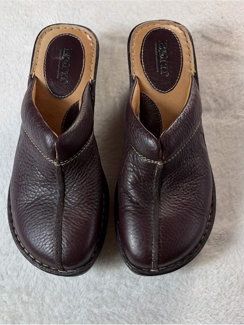 Born Brown Leather Wedge Clogs Slip‑On Women’s Size 8